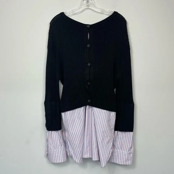 KENZO PARIS LAYERED RIBBED COTTON BLEND KNIT AND COTTON POPLIN SWEATER SHIRT XL - Picture 9 of 16